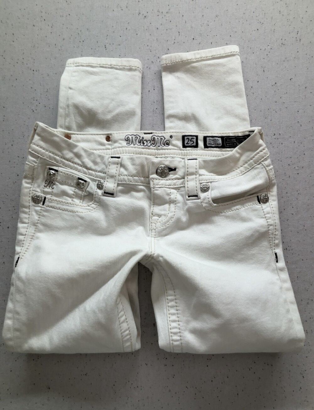 Miss Me White Skinny Crop Jeans Size 25 JE8608SC Embellished Flap Pocket